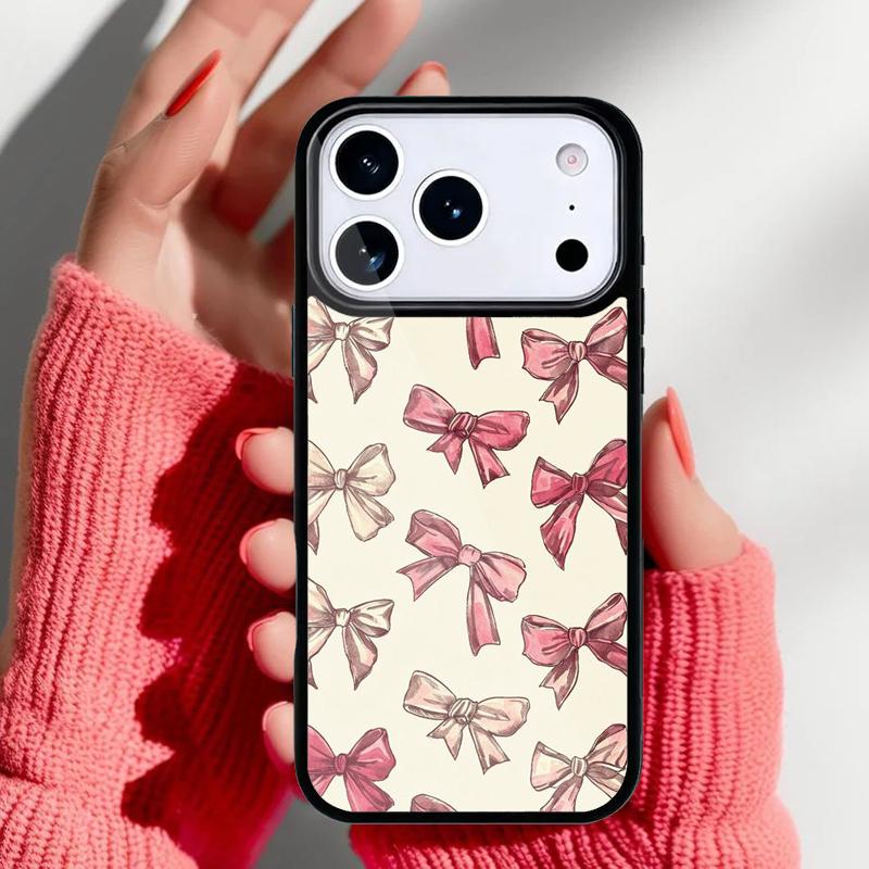 Aesthetic Pink Ribbons Bow Tie Phone Case for iPhone 17 16 15 14 13 Pro Max Back Cover for 12 11 Pro Coque