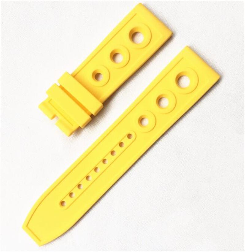 

New Luxury Blue Red Black Yellow Silicone Rubber Watchband 22mm Smooth Hole Strap Fit For Breit-ling Avenger Superocean Watch 24mm&no clasp жовтий