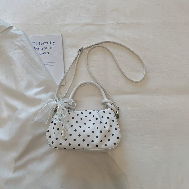 Fashion Wrinkled Cloud Bag Polka Dot PU Leather Crossbody Bag Stylish Small Shoulder Bag For Women Daily Use