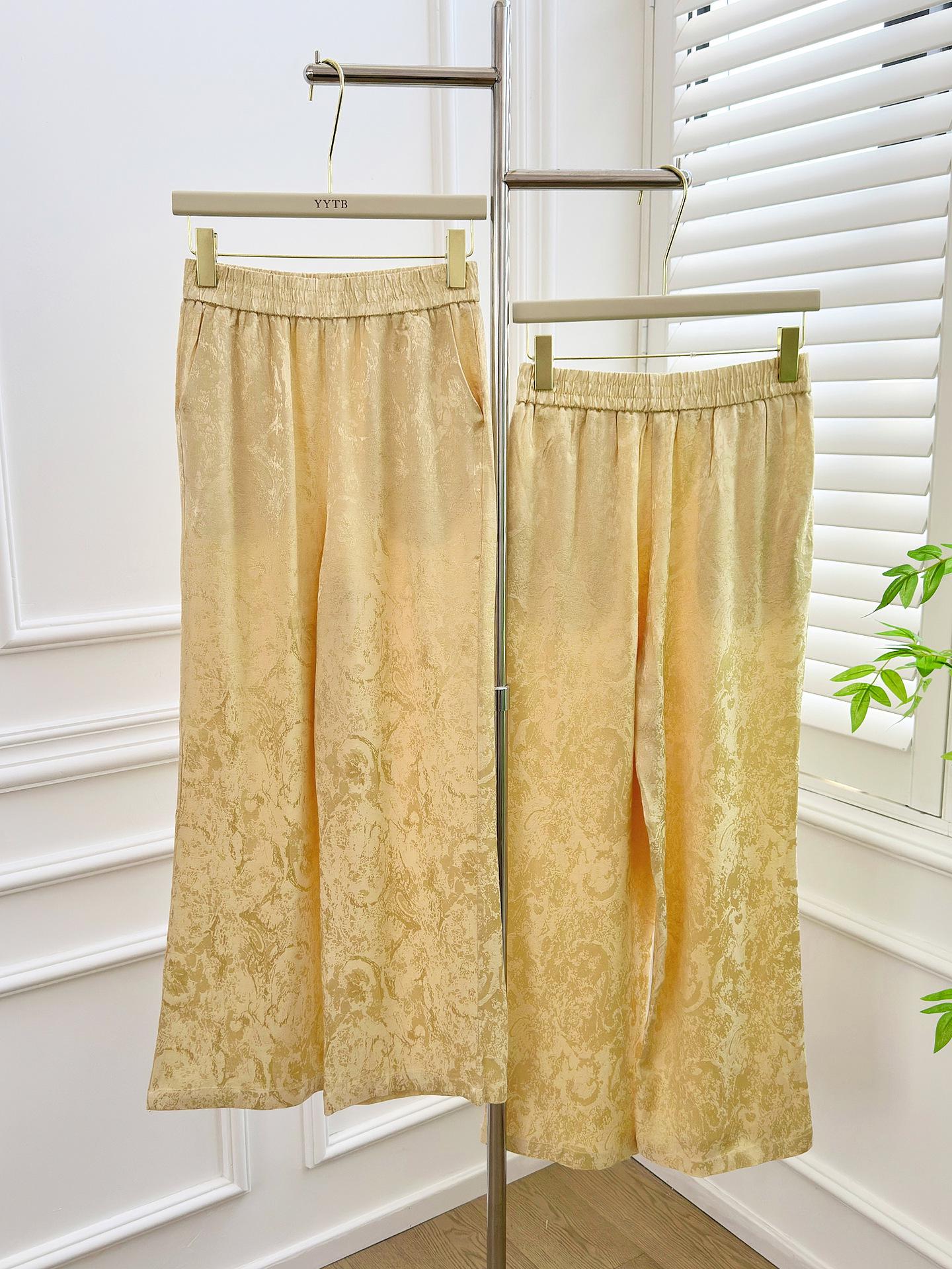 

Women s Retro Floral Silk Wide-Leg Pants - Breathable, Lightweight, Summer Casual Wear L жёлтый