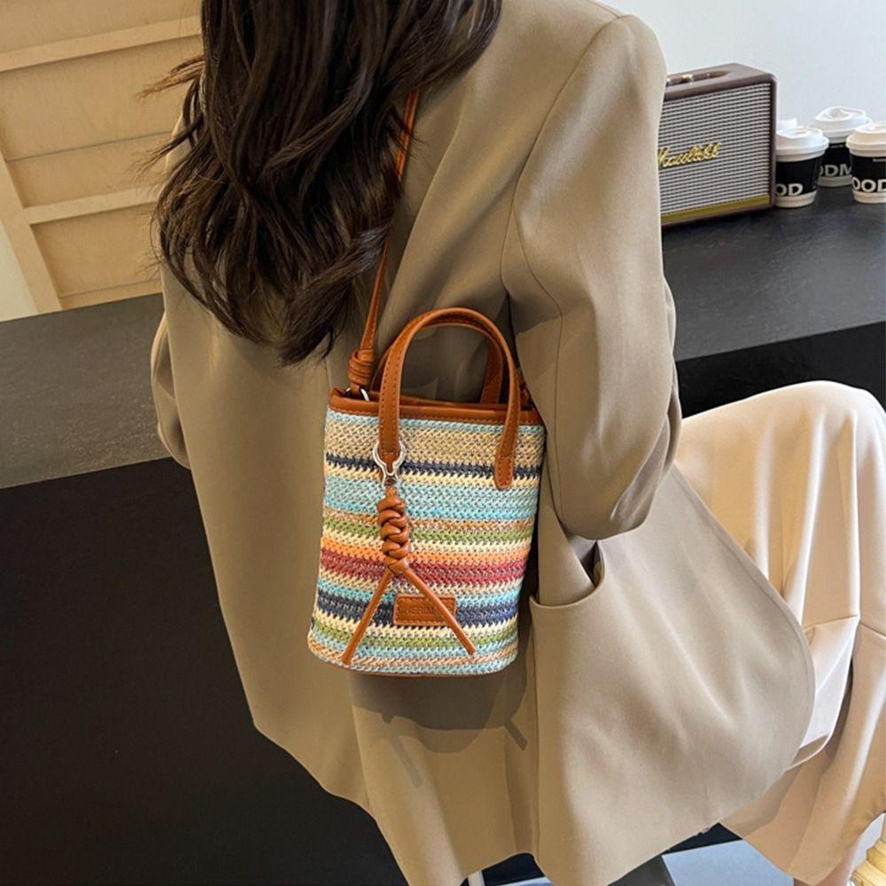 Summer Weave Crossbody Bags Beach Women Handbags New Striped Straw Bag  Purses