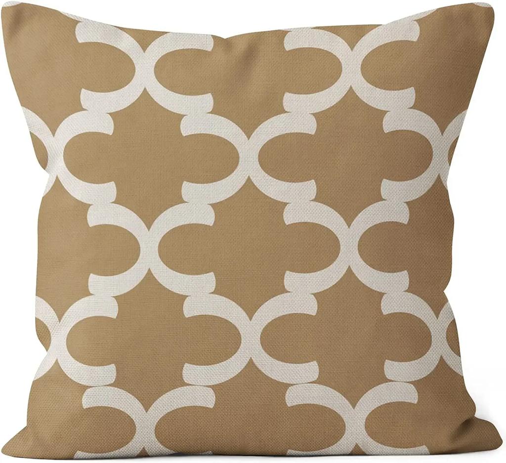 Light Brown Leaf Geometric Linen Cushion Cover for Car Living Room Sofa Bedroom Home Decor, 40x40 45x45 50x50 60x60 Pillowcase