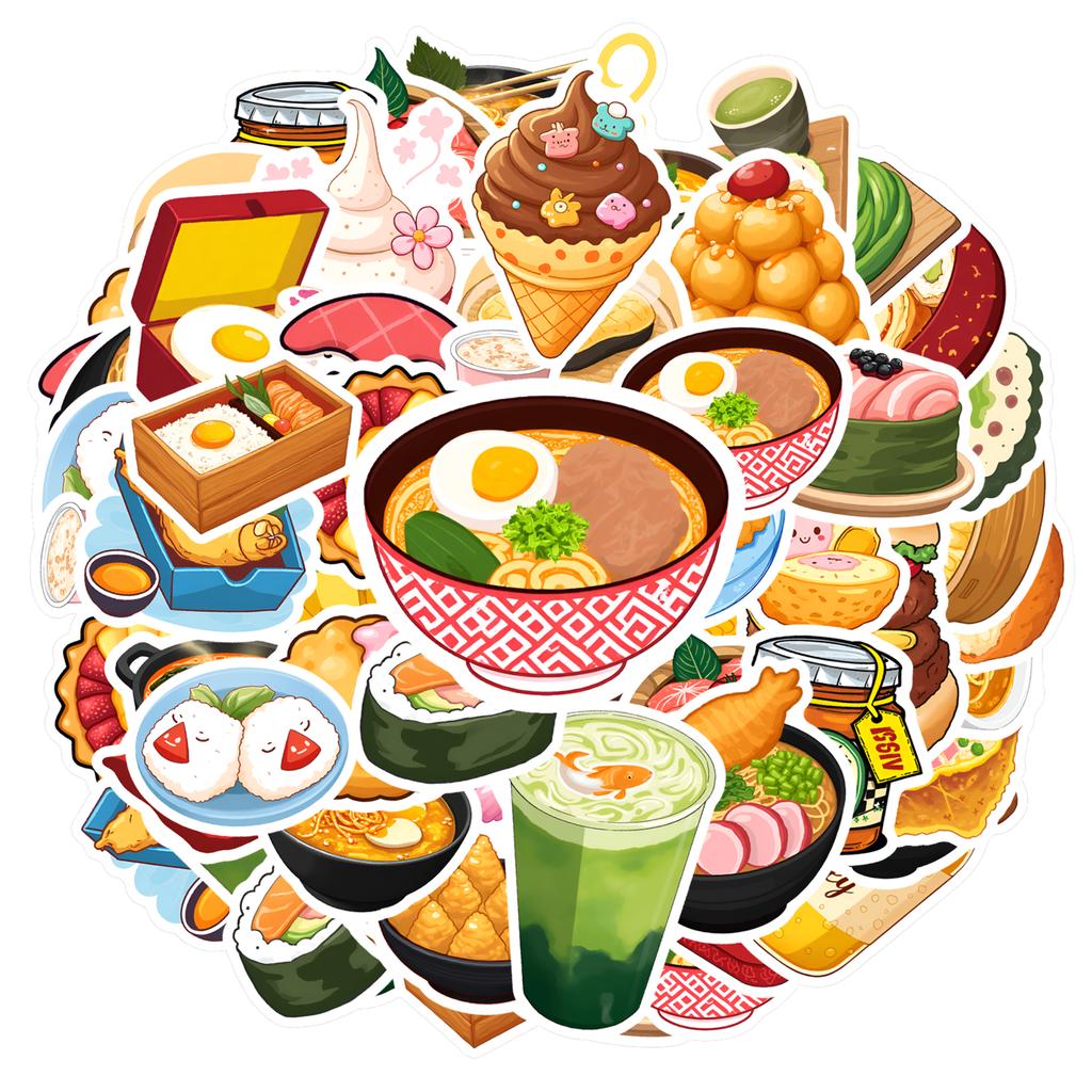 35pcs-50pcs Playful Snacks Stickers Colorful Food Funny Stickers Food Stickers For Guitar DIY Skateboard Laptop Luggage Decor