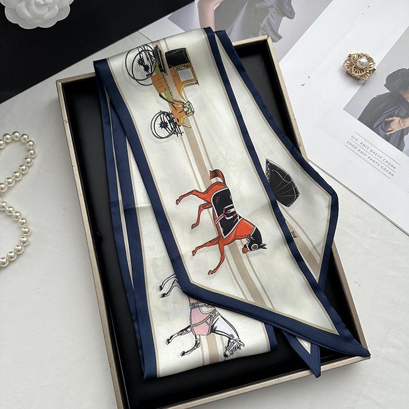 Double-sided Long Strip Small Silk Scarf Women's Professional Wear Spring and Summer New Decorative Small Scarf Tied Hair Band Streamer