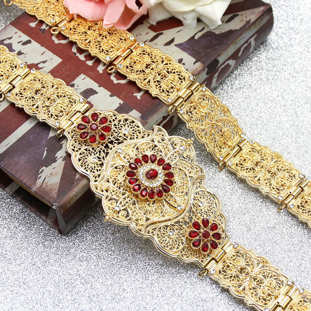 Gold Color Red&Green Stone Women Wedding Metal Waist Chain Jewelry Gift