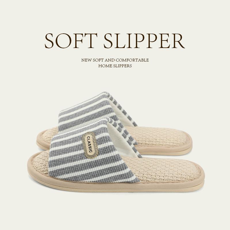Warm edge slippers can be worn in all seasons, indoor home soft bottom silent non-slip cotton and linen, a pair of slippers in summer