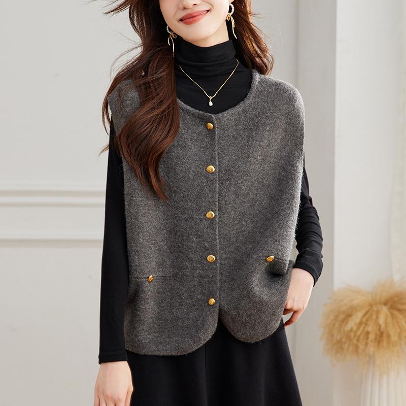 Round Neck Cardigan Vest for Women In Spring New Korean Style Versatile Fashion High-end Knitted Vest