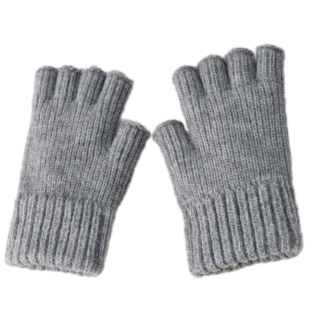 Half Finger Screentouch Gloves with Thicken Fleece Liner Soft Warm Knitted Short Gloves for Students Winter Everyday Use