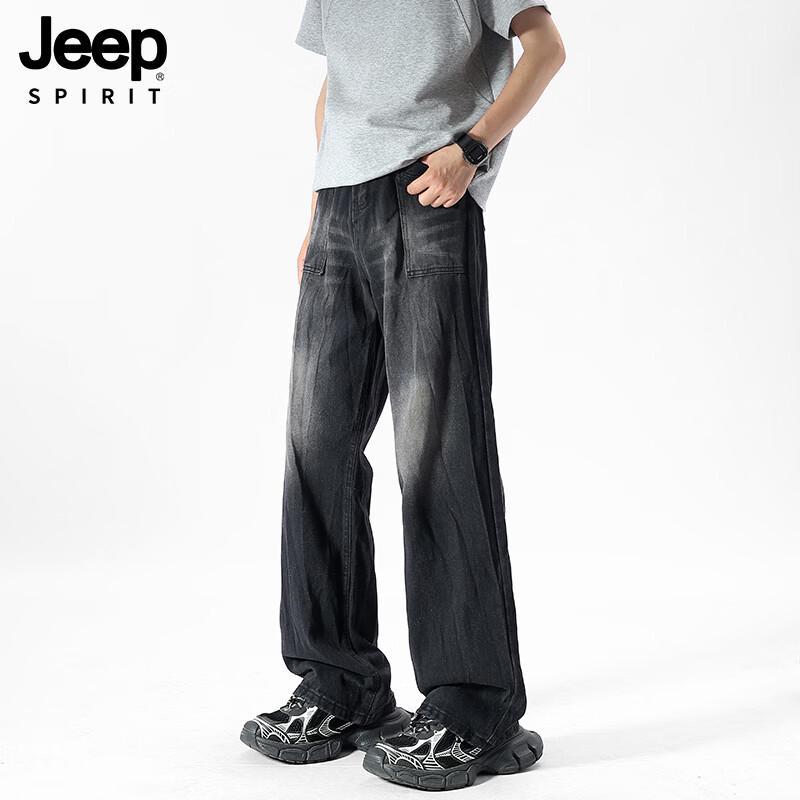 JEEP SPIRIT Men's Retro Straight Wide-Leg Jeans