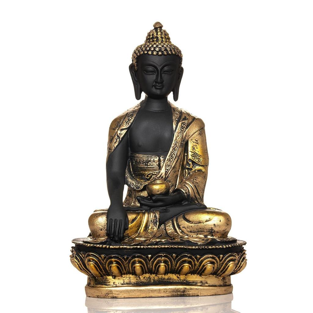 Buddha Statue Showpiece Idol Home Decor Items for Living Room and Gifts (Golden 3 Black)