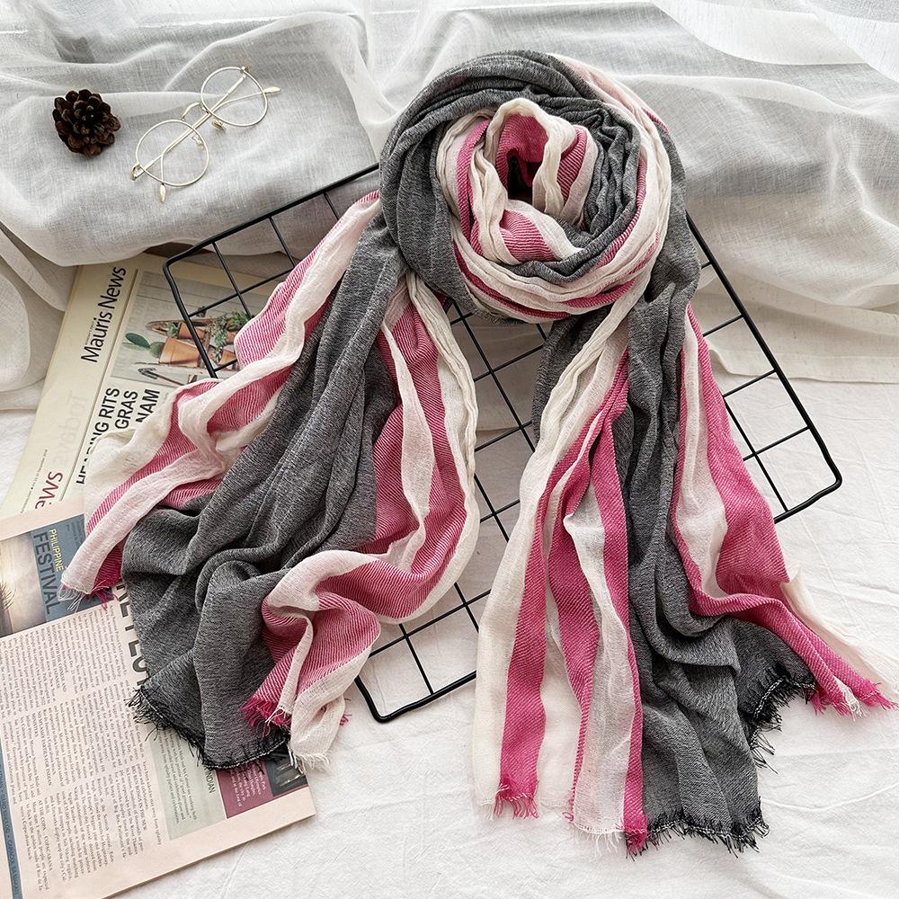 Women's Scarf Autumn and Winter Cotton Striped Warm Scarf New Yarn Dyed Versatile Scarf Thin
