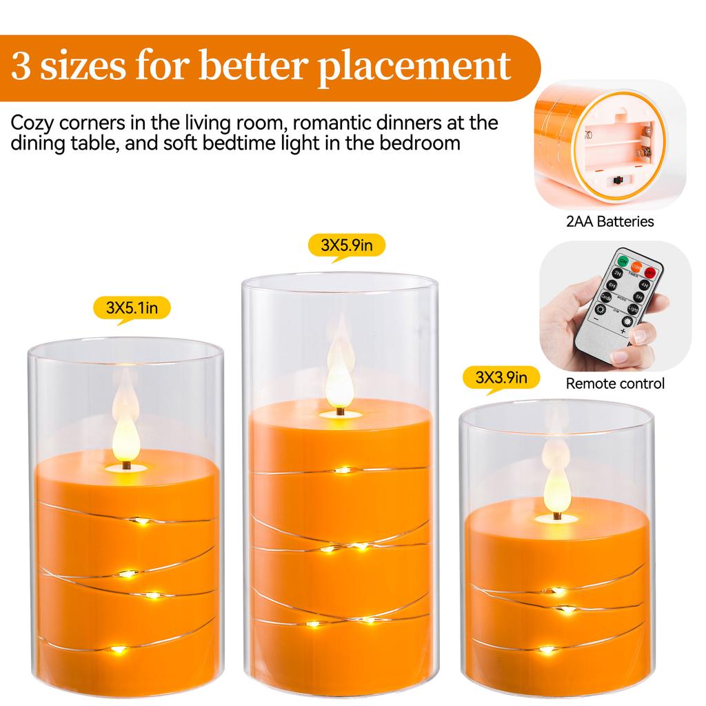 LED Electronic Candles PILLAR Orange Acrylic String Light Cover Three Home Atmosphere Romantic Party Christmas Festival