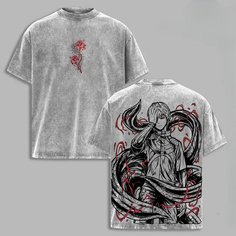Heißes Anime Tokyo Ghoul Kaneki Ken Druck T-Shirt Herren Damen T-Shirts Kurzarm Baumwollkleidung Retro Gewaschenes T-Shirt Harajuku Oberteile
