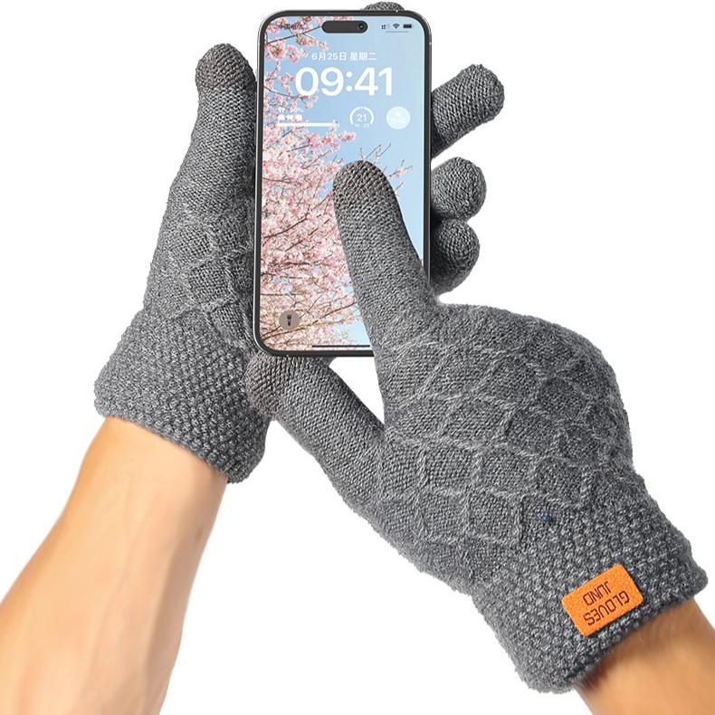 Touch Screen Gloves Winter Warm and Cold Resistant Gloves Double-layer Velvet Thick Gloves Men's Black Woolen Gloves Cycling Knitted Gloves