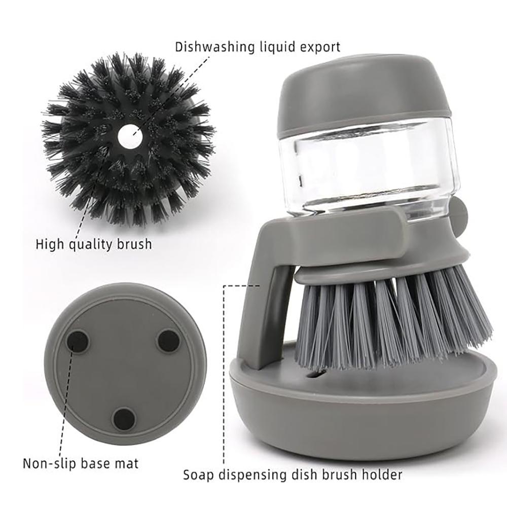 Dispensing Palm Scrub Brush Drip Tray Lazy Dish-Washing Scrub with Soap Dispenser Non-Stick Oil Kitchen Cleaning with Holde