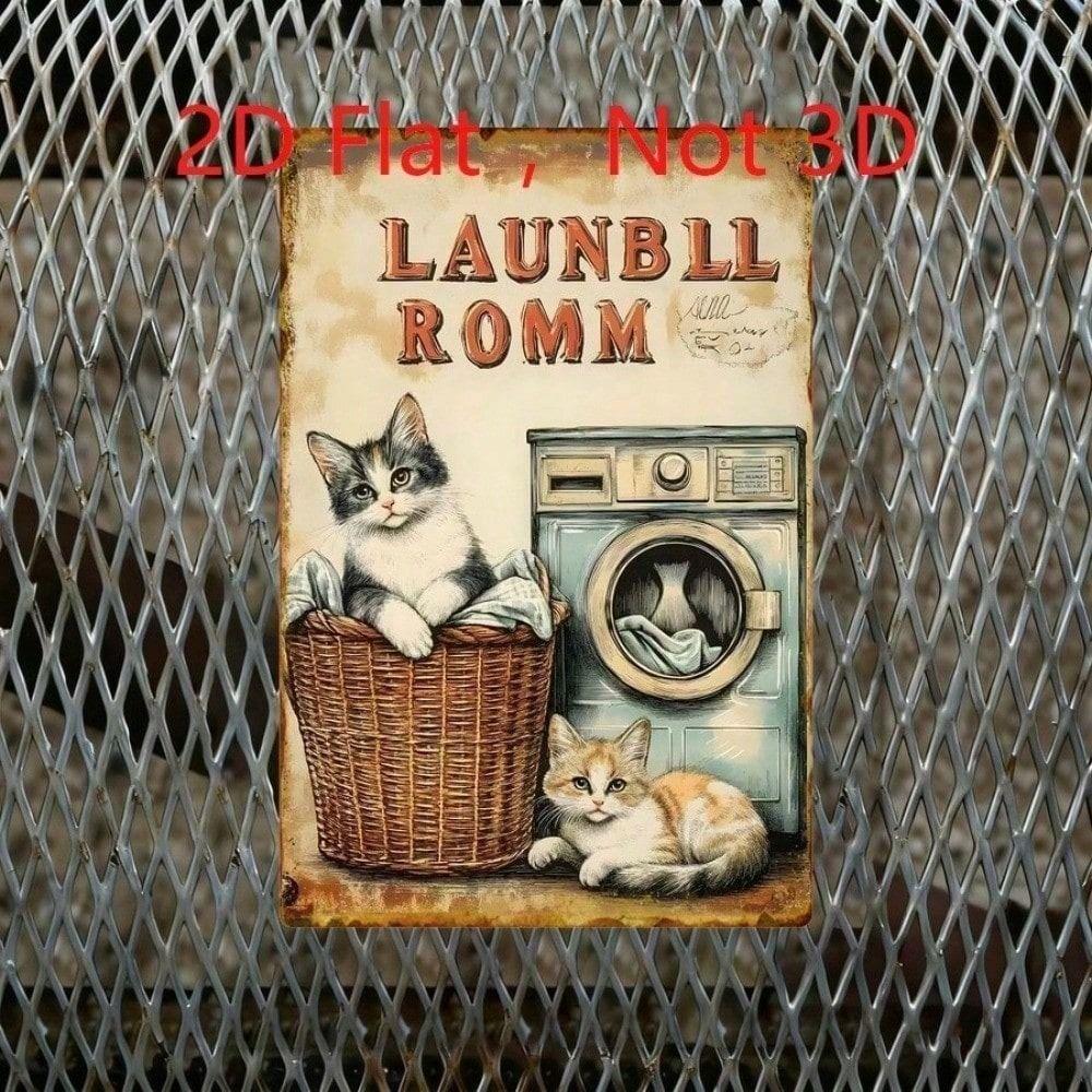 Vintage Funny Cat Laundry Sign 20x30 Cm Aluminum Retro Wall Decor Gift for Cat Lovers