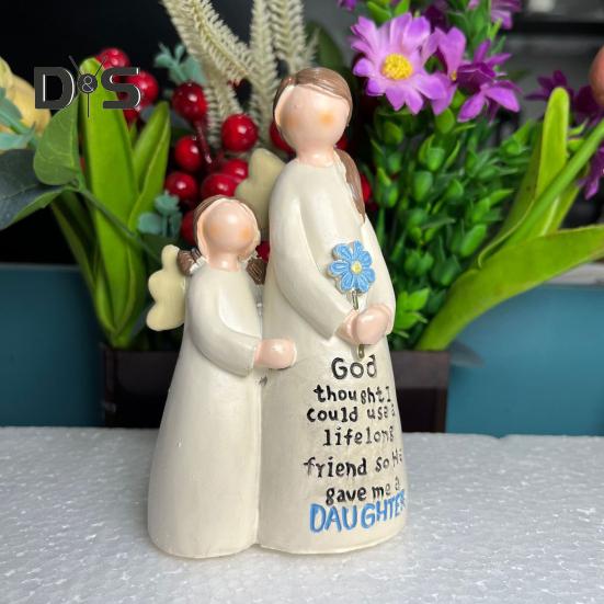 Figurină de înger din rășină, statuie de înger, mamă, fiică, ornament de masă, simbol de dragoste pentru mama fiică, ornament cadou pentru decorarea interioară