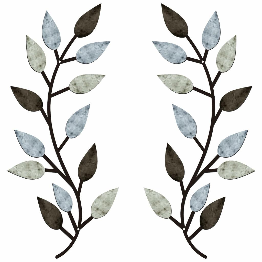 2Pcs Metal Wall Art Leaf Branch Decor Olive Tree Leaves Wall Sculpture for Living Room/Home Decoration