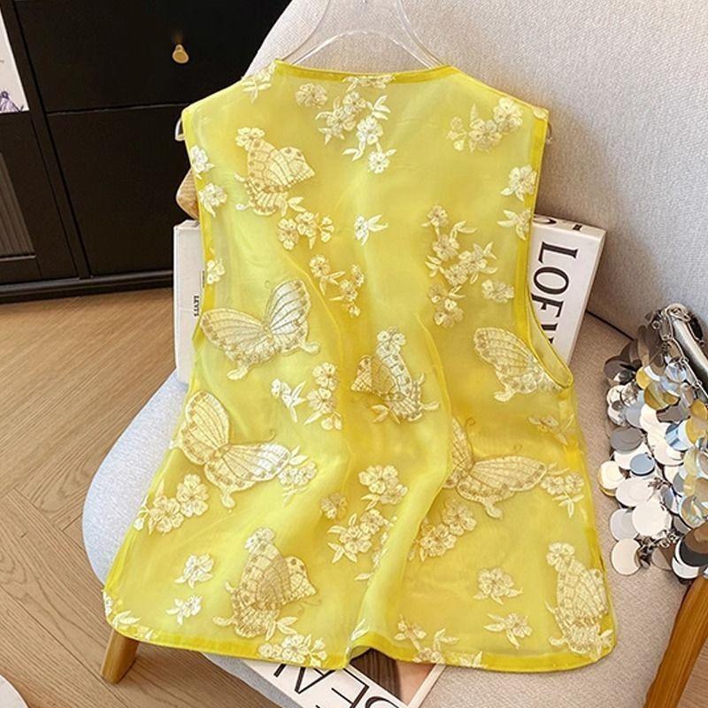 Button embroidered vest women's summer vest temperament beautiful niche design top