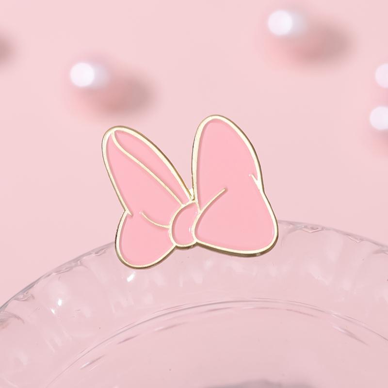 Pink Bowknot Enamel Pins Custom Cute Cartoon Brooches Lapel Badges Creative Funny Jewelry Gift for Kids Friends