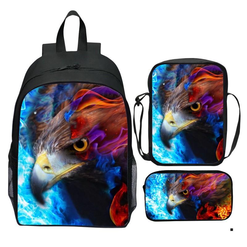 Bedruckter Universum Sternenhimmel Rucksack 3-teiliges Set Tier Wolf Löwe Rucksack Kleine Umhängetasche Federmäppchen