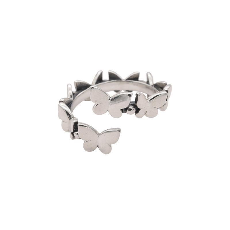 S925 Sterling Silver Bow Knot Distressed Open Ring - Retro Sweet Style for Women Adjustable