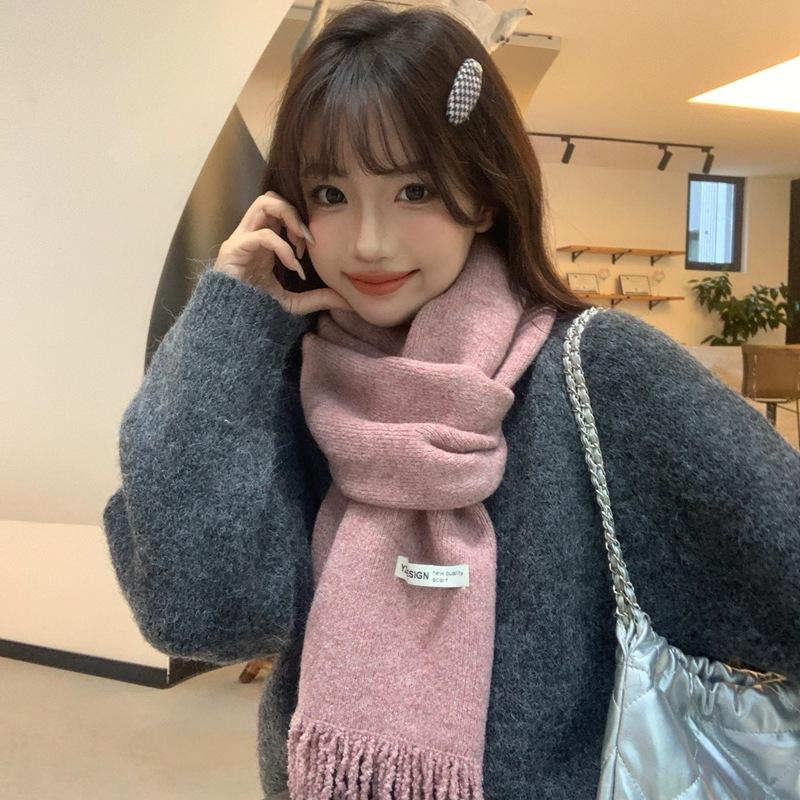 Women Winter Red Green Christmas Knitted Scarf Headscarf Lady Men Preppy Simple Tassel Scarve Foulard Wrap Shawl Casual Korean