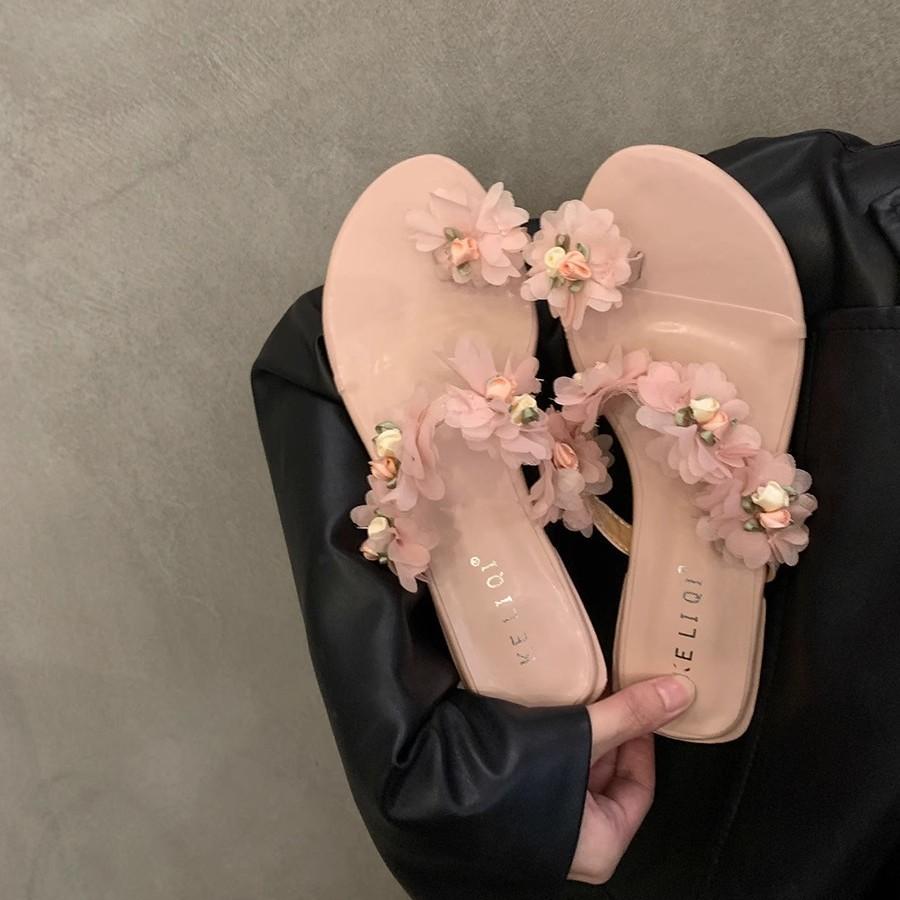 New Chinese style cool slippers fairy shoes outer wear 2025 summer with skirt flower temperament set toe sandals