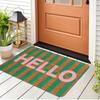 Peach Pink Hello Forest Outdoor Mat - Thick Plush Flannel Doormat, Minimalist Welcome Design, Nature-Themed Entrance Rug