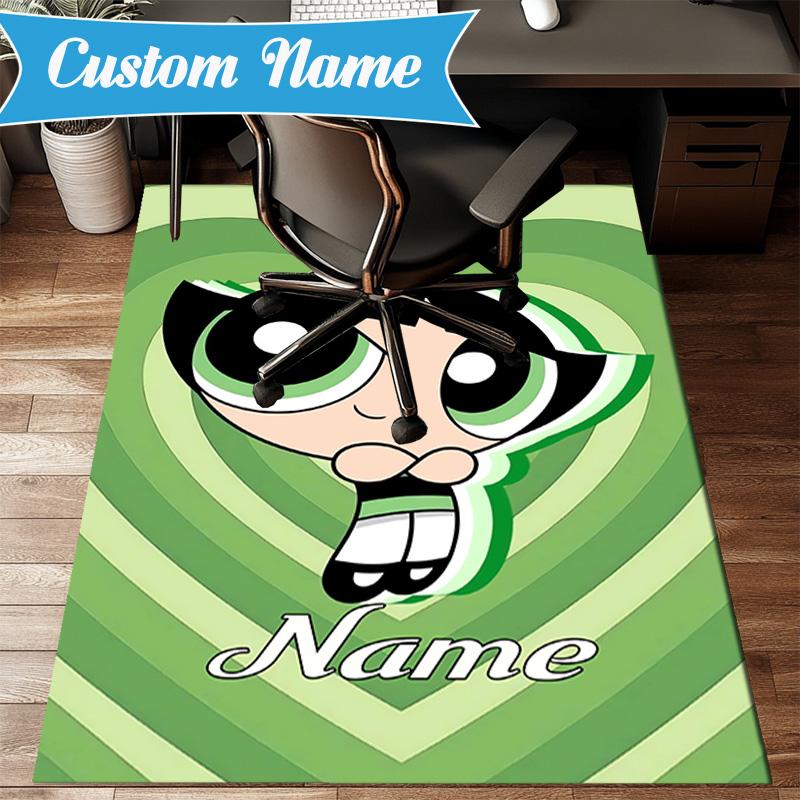 Benutzerdefinierter Name Powerpuff Abenteuer Teppich Spiel Teppich, Fußmatte für Schlafzimmer Wohnzimmer Eingangsbereich Teppich, Heimdeko Idee Geschenk für Weihnachten Geburtstag