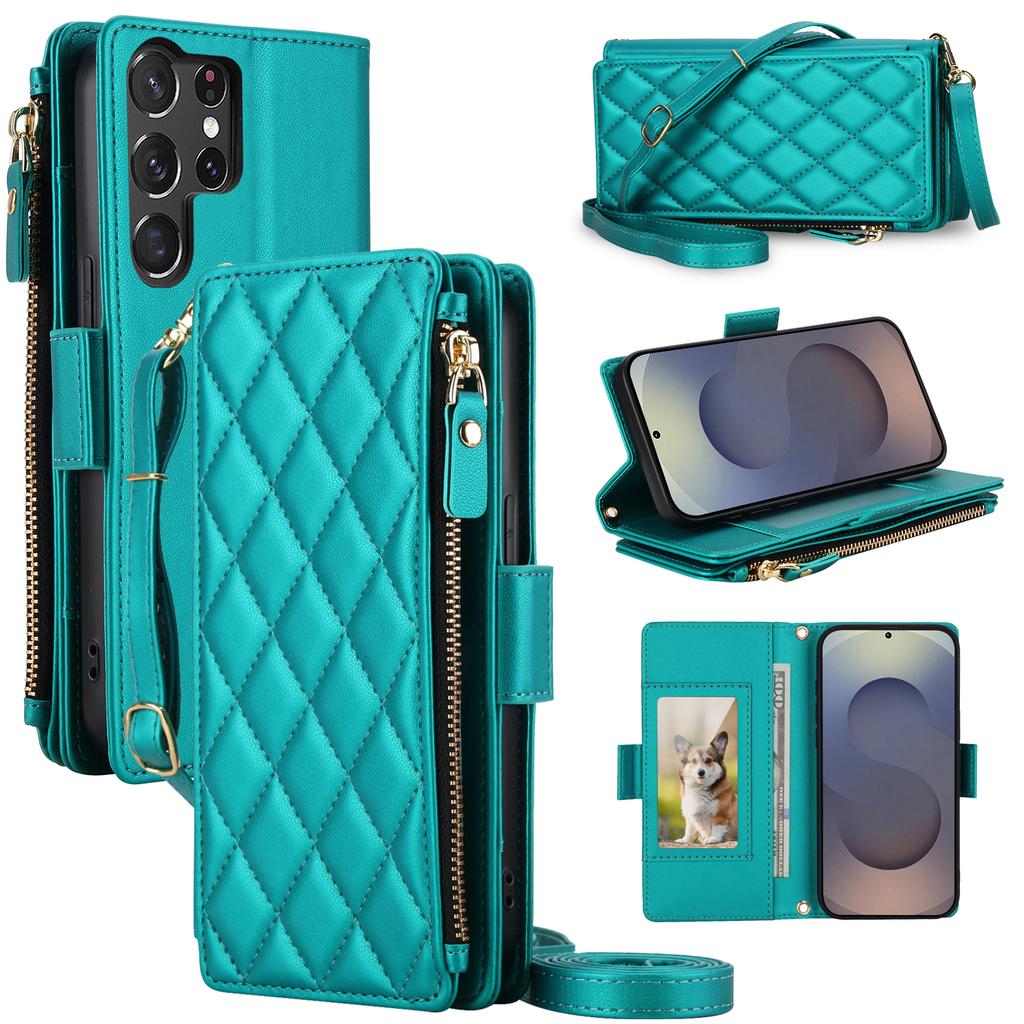 Zipper Wallet Cards Holder Phone Case for Samsung S26 S25 Ultra S24 S22 Plus S23 FE A36 A56 A37 A26 A17 Crossbody Leather Cover
