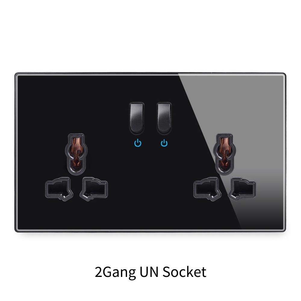 146 Piano Key Reset Switch Tempered Glass Panel 2Gang UN Multifunctional 3-hole Combination Office Hotel Home Villa Decoration