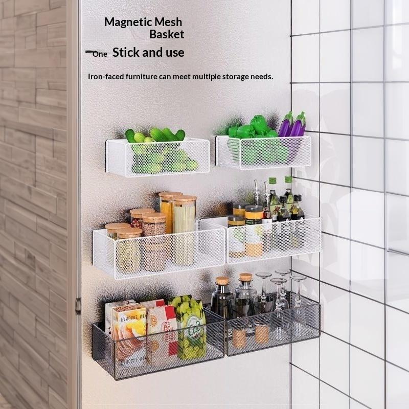 Heavy Duty Metal Magnetic Refrigerator Storage Rack Large Capacity Space Saving Organizer for Pantry Snacks
