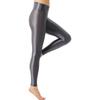 Damen Glänzende Dehnbare Leggings Breiter Elastischer Bund Unifarbene Design Yoga Pilates Fitnesshosen