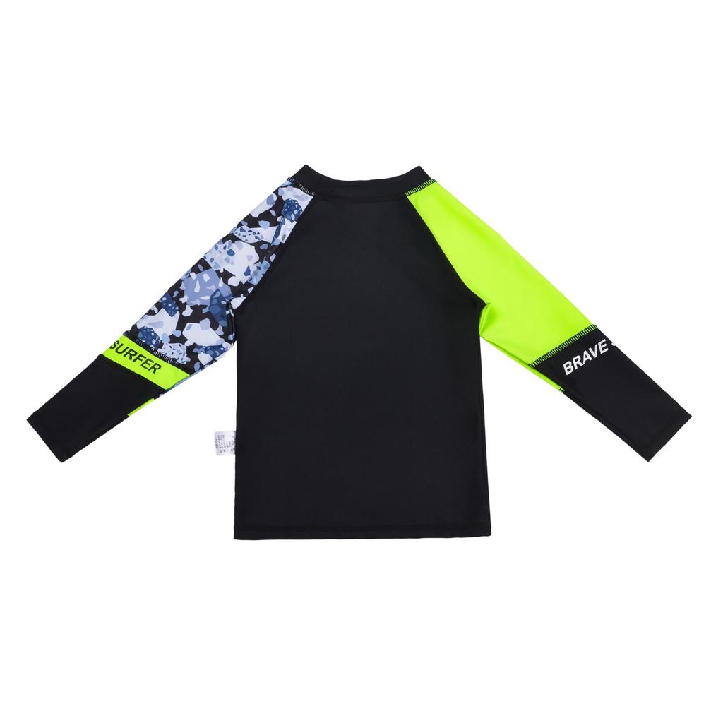 Boys' Long-Sleeve Quick-Dry Sunscreen Swimsuit with Fluorescent Shorts