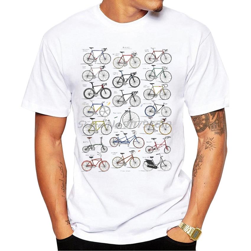 Summer Men Short Sleeve Muntain Bike Mtb Life Style Adventure Travel Drawing Bicycles Tatto T-Shirt White Casual Tops Boy Tees