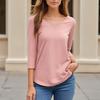 Damen T-Shirt Tee 3/4 Ärmel Tunika Täglich Wochenende Mode Basic V-Ausschnitt Normales Oberteil