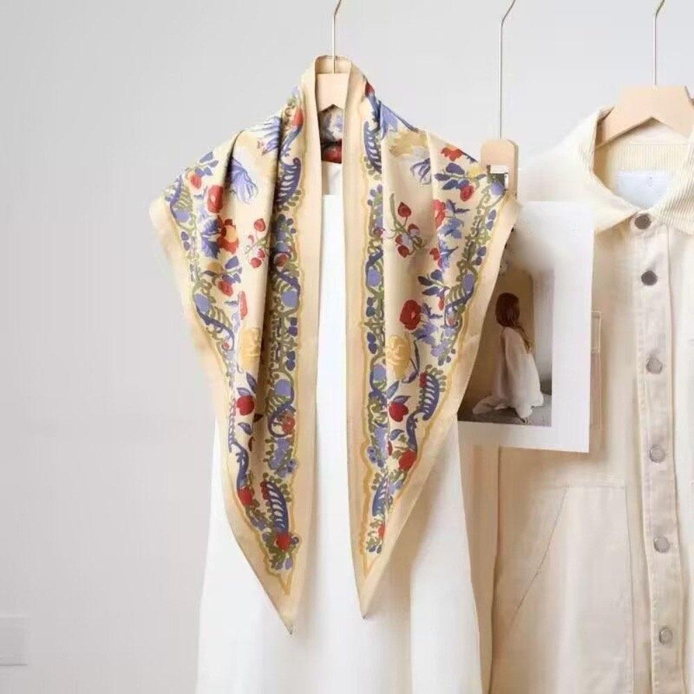 Polka Dot Floral Triangle Scarf Imitation Silk Waist Belt Versatile Belt Scarf  Summer Style E