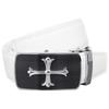 Men's Golf Belt, White, Brand Name, Large Size, No Holes, Genuine Leather, Stylish, Automatic Lock, Thick, Long, Casual, Adjustable, One-Touch, 35mm,