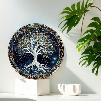 Tree of Life Metal Wall Art, Classic Aluminum Round Sign, Pre-Drilled Holes Weatherproof Decor for Home