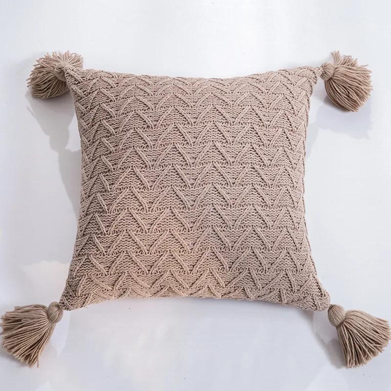 45x45cm Nordic Chenille Knitted Square Cushion Cover Yellow Pink Pillow Cover with Tassels Pillowcase Sofa Bed Chair Decorative