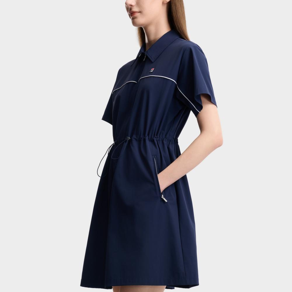 FILA Heritage Vintage Sports Versatile Short Sleeve Dress Women dresses Cigarette-Blue F11W628321FDB