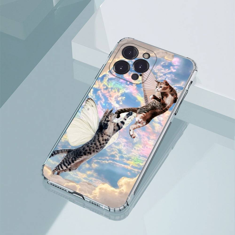 Funny Cute Cat Phone Case For iPhone11,12,13,14,15,16,17,Plus,Pro,Max,Plus,Transparent Cover