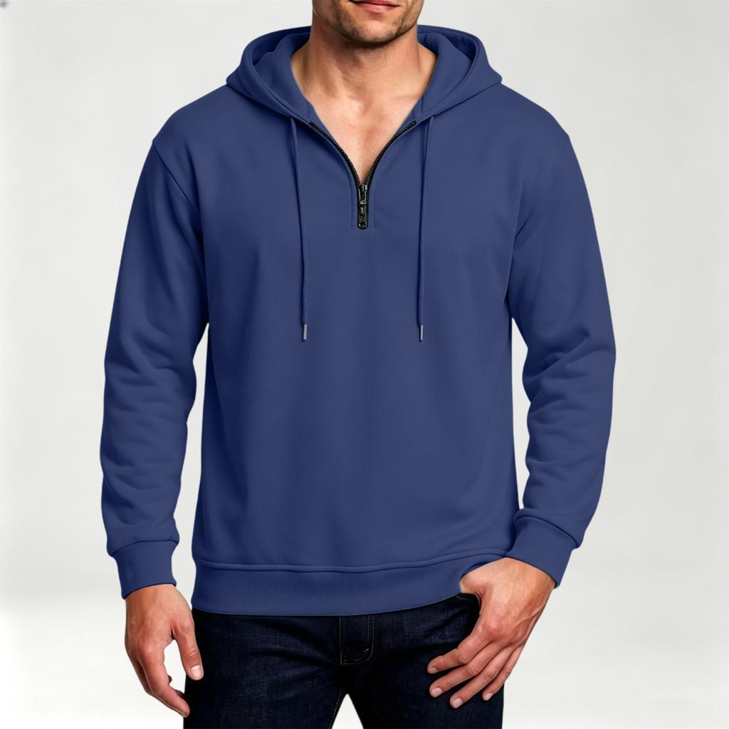 Casual Heren Sweatshirt met Kwartrits en Capuchon voor Dagelijks Gebruik