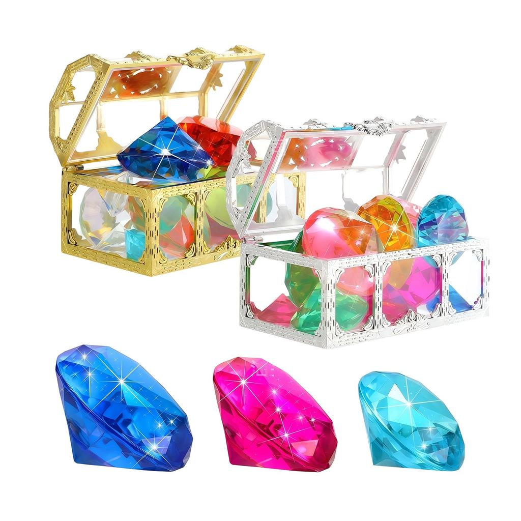 Kids Pool Diving Treasure Chest Toy Set with Gemstones for Summer Swimming Pool and Water Play Activities for Children Outdoor Game