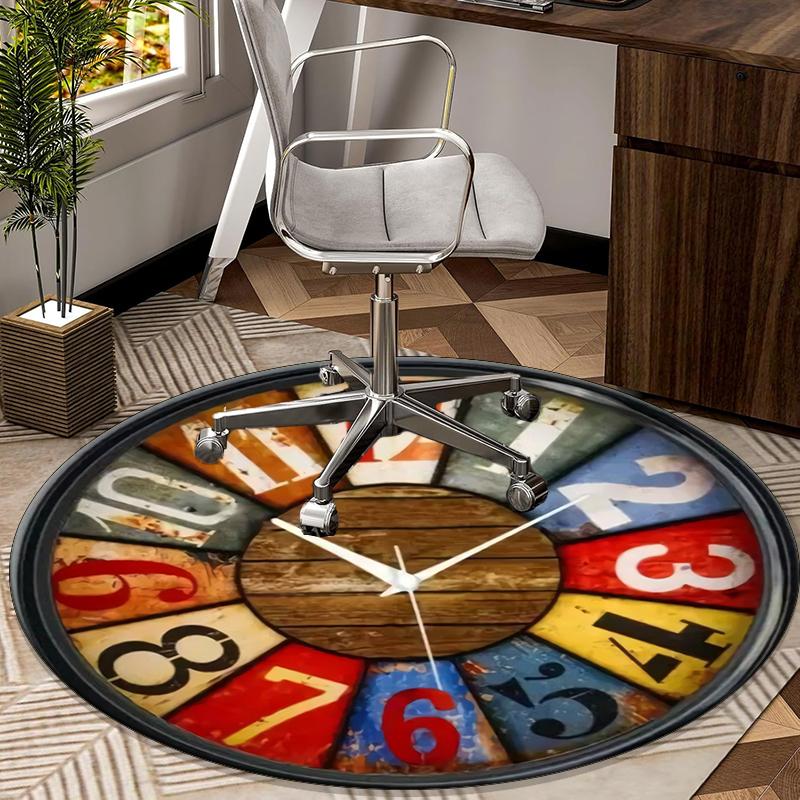 Vintage Cafe Clock Design round carpet Chair cushion Round Entryway Rug, Soft Round Rugs for Living Room, Bedroom, Circle Carpet decor gifts