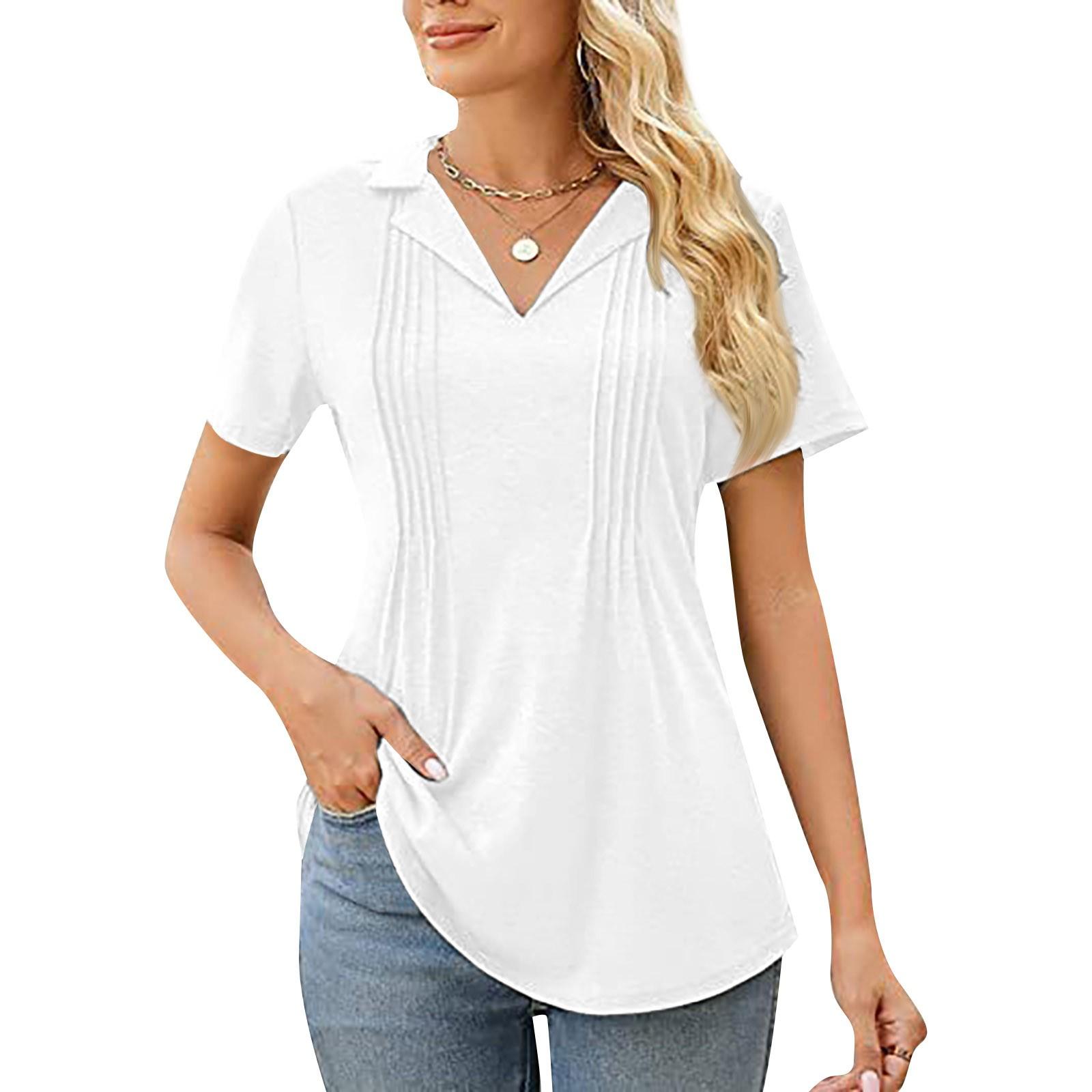 

Женский повседневный свободный однотонный универсальный топ с короткими рукавами XL белый