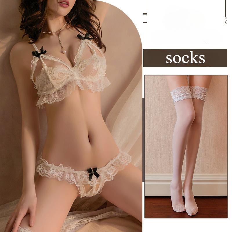Sexy Lingerie See-through Lace Three-piece Bra and Crotchless Panty Set Erotic Clothing Women's Sexy Clothing, Adult Dresses Lingerie