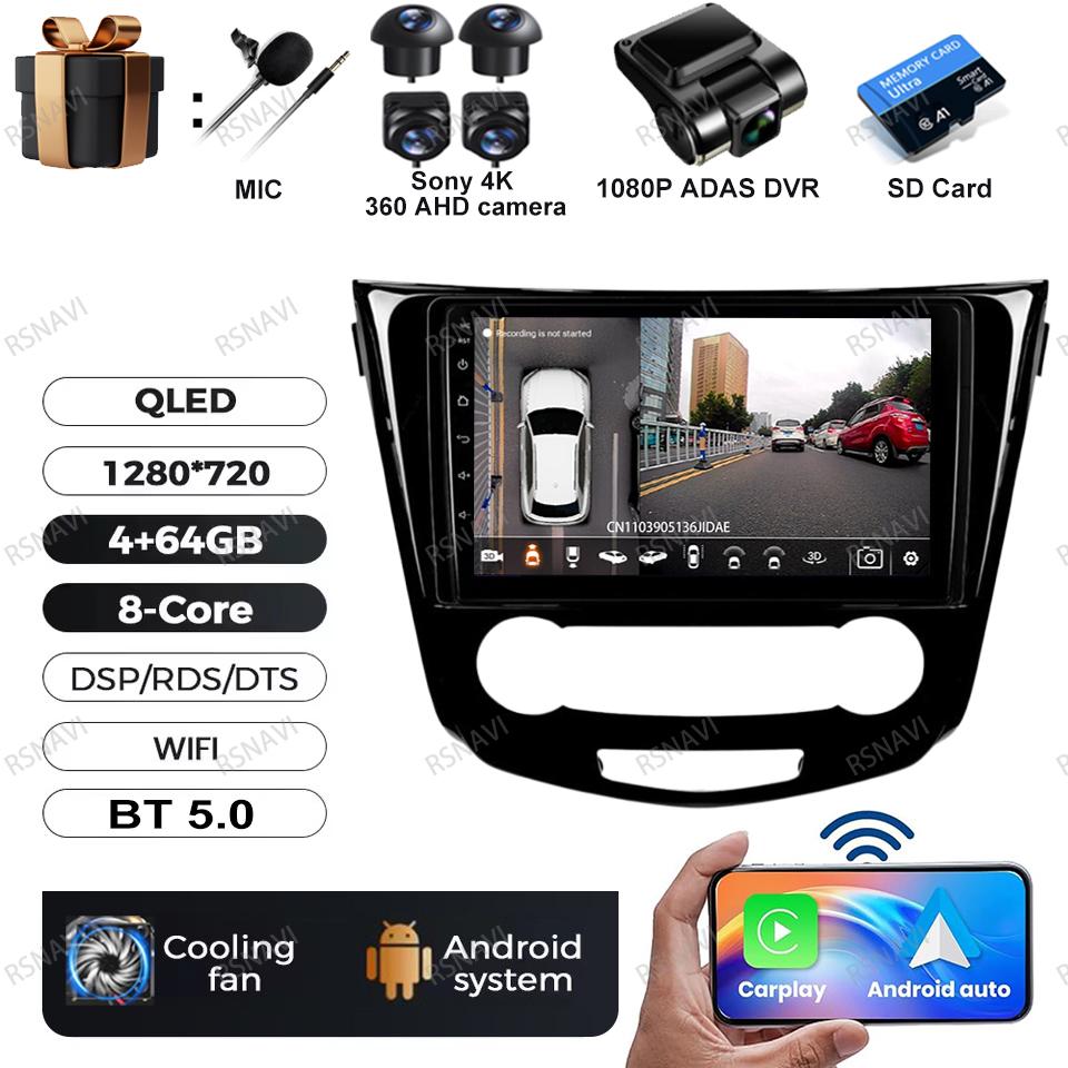 Car Radio Android 16 For Nissan Qashqai 2 J11 X-Trail T32 Rogue 2013-2021 Head Unit GPS Wireless Carplay Auto Autoradio DVD QLED