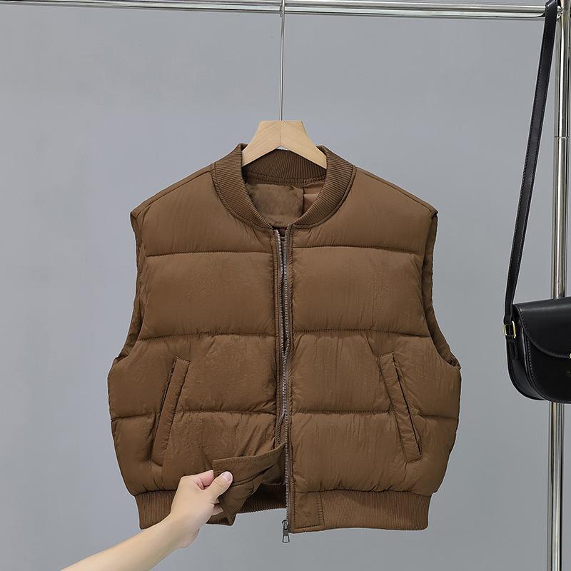 

Хлопковый жилет женский осенне-зимний новый с воротником-стойкой маленький короткий утолщенный хлопковый жилет куртка тренд XXL темно-коричневого